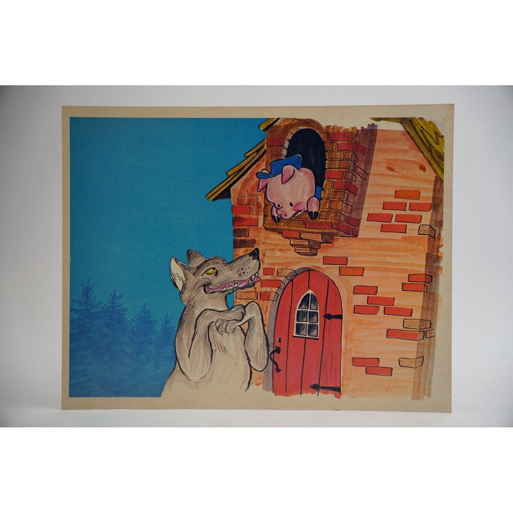 Cooper Films Three Little Pigs Illustration Card Print Poster‎ Vintage 1970